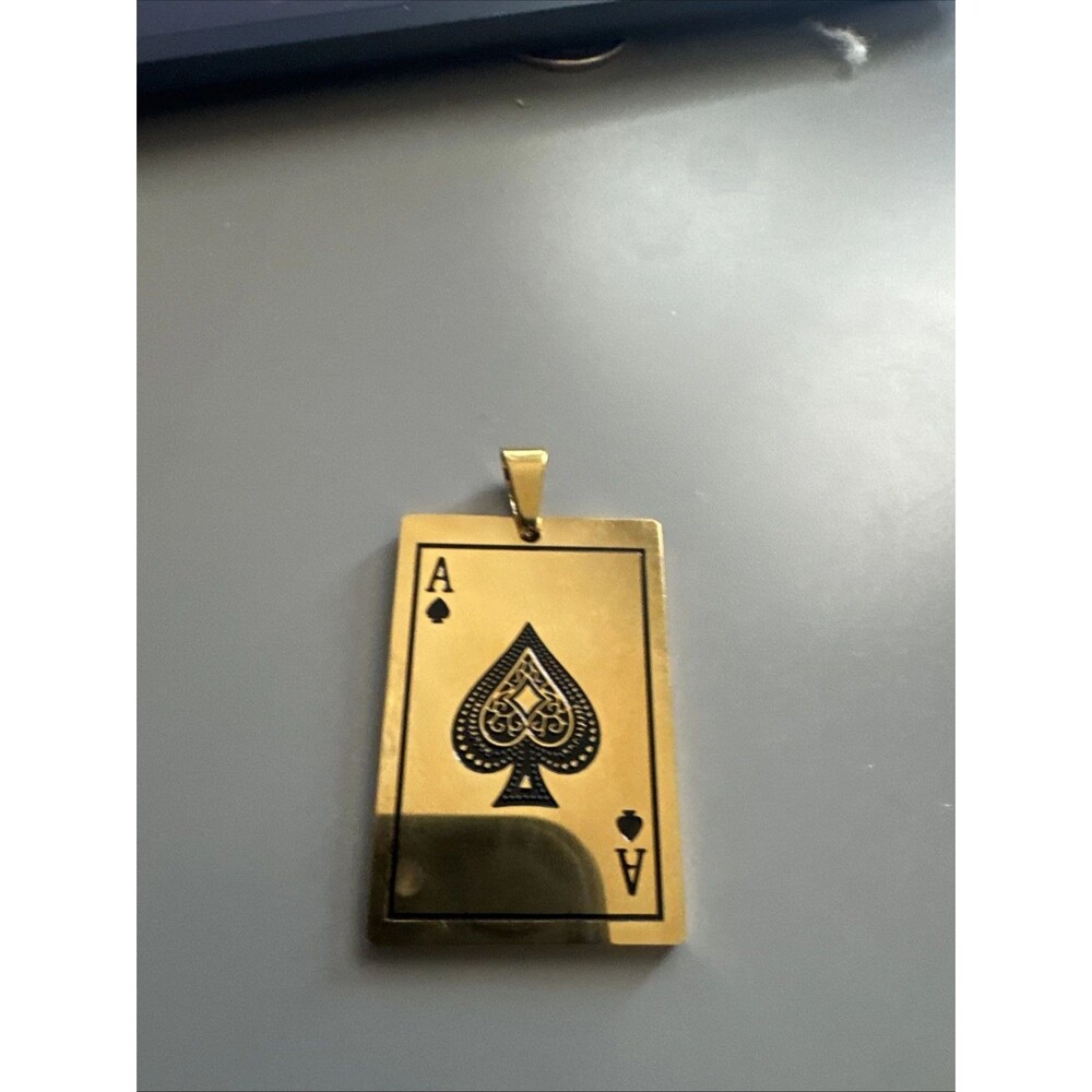 Ace Of Spades Stainless Steel Pendant 24” Chain Poker Blackjack Casino Gold Plat